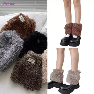 Woke Nữ Lông Thú Sang Trọng Chân Ấm Áp Cho Đảng Mùa Đông Chữ Cái Nhãn Boot Còng Gaiters