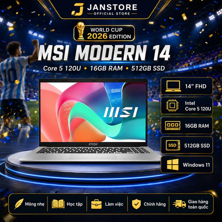 MSI Modern 14 F1MG-432VN Core 5 120U 16GB 512GB 14” FHD Win11 | Laptop Văn Phòng Học Tập Mỏng Nhẹ