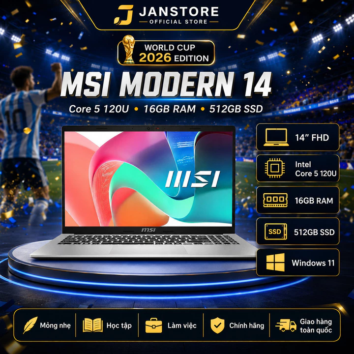 MSI Modern 14 F1MG-432VN Core 5 120U 16GB 512GB 14” FHD Win11 | Laptop Văn Phòng Học Tập Mỏng Nhẹ