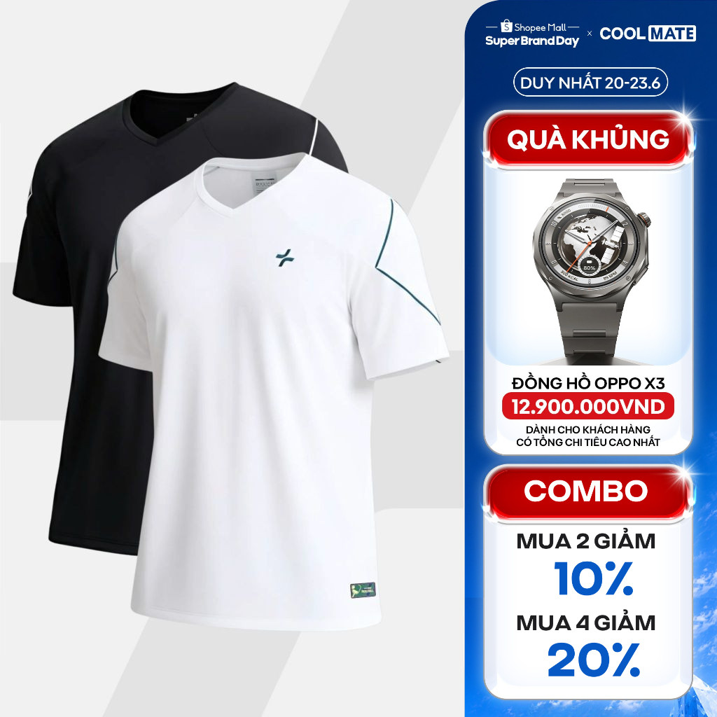 [MUA 4 GIẢM 20%]Combo 2 Áo thun thể thao nam cổ V Tennis, Typti, Pickleball DinkShot Essentials THOÁNG KHÍ Coolmate