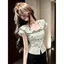 Thời trang Pháp Cổ búp bê sọc Top Nữ Mùa hè Phong cách mới Họa tiết tình yêu Xù Ôm hơn Nhìn ngắn tay t-