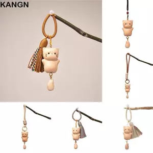 Mặt dây chuyền mèo bắt tiền KANGN, Móc khóa mèo bằng gỗ chạm khắc thủ công, chi tiết tua rua dễ thương Mặt dây chuyền túi mịn Quà tặng quyến rũ cho phụ nữ