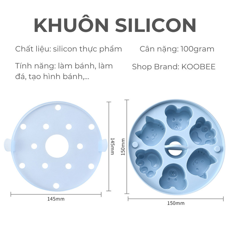 Khuôn Silicon Làm Bánh Hình Gấu Chó Mèo Có Nắp KOOBEE - Khuôn Bánh Hấp, Làm Thạch, Socola, Đá Viên Ăn Dặm | 401