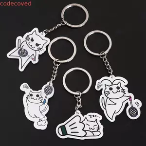 Móc khóa cầu lông CODECOVED, Móc khóa cầu lông Acrylic DIY, Móc khóa cầu lông Mèo chơi cầu lông hai mặt Móc chìa khóa cầu lông dễ thương Quà tặng người hâm mộ vận động viên thể thao