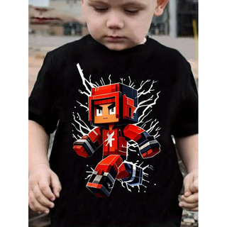 Pixel Creeper Zombie Kim Cương Giáp Trẻ Em Áo Thun Tay Ngắn Bé Trai Mùa Hè Pixel Vuông Hoạt Hình Thoáng Khí Tay Ngắn Giữa Lớn Trẻ Em 3-13 Tuổi Thường Ngày Trẻ Em
