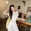 Áo thun trắng tay ngắn lười biếng có dây buộc thiết kế mùa hè mới mỏng hơi trong suốt Top Loose Laced-Up Kem chống nắng