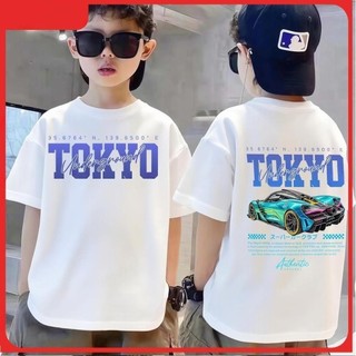 Áo thun bé trai, bé gái in hình xe thể thao xanh mát mẻ hợp thời trang, áo cotton mềm mại thoải mái