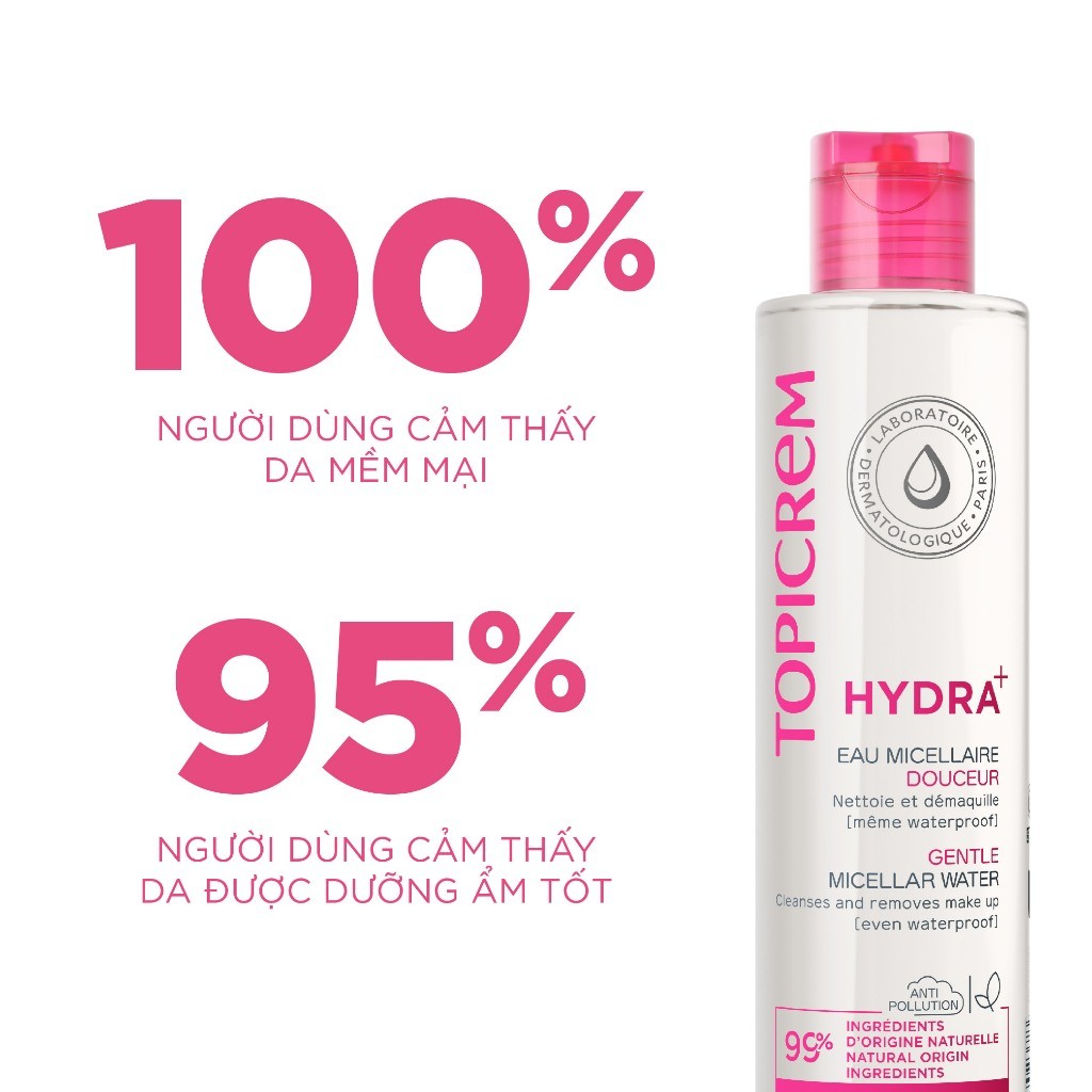 Nước tẩy trang dịu nhẹ TOPICREM HYDRA+ GENTLE MICELLAR WATER 200ML