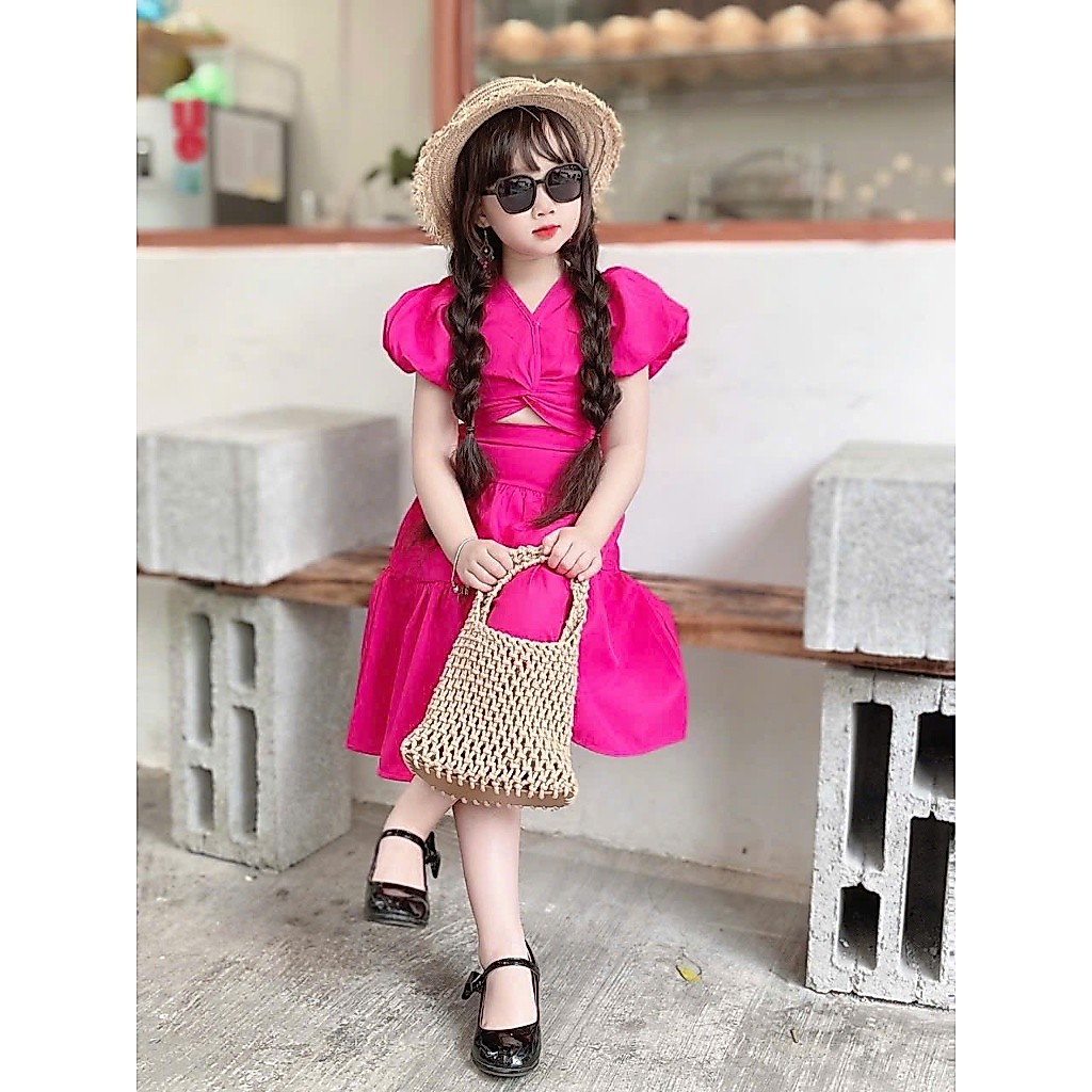 Set bé gái áo croptop tay bồng hở eo chân váy dài dáng maxi cho mẹ và bé gái 3-14 tuổi