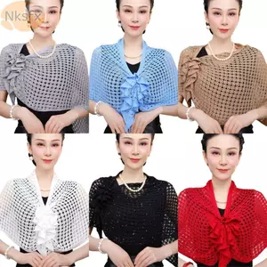 NKSFX Cutout Wrap, Áo len Cardigan ngắn tay thiết kế lấp lánh, Chất liệu Cotton họa tiết hoa thời trang Thiết kế khóa trước Khăn choàng tam giác du lịch