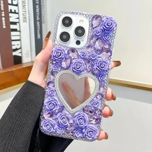 Thích hợp cho Ốp điện thoại Apple 16Promax Gương tình yêu hồng iPhone17 Full Diamond 15 Vỏ bảo vệ 14 chống sốc