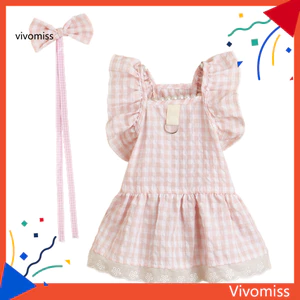 Quần Áo Cho Chó Mùa Hè Nơ Mũ Đội Đầu Xù Tay Ren Chui Đầu Trang Điểm Thanh Lịch Đầm Kẻ Sọc Mềm Thú Cưng Mèo Hai Chân Quần Áo Trang Phục Chó Con