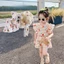 ✿ Bé Gái Hàn Quốc Gấu Cầu Vồng Graffiti Lông Tơ Tay Top Skort 2 Chiếc Có Mũ Rơm Trang Phục Mùa Hè Dễ Thương