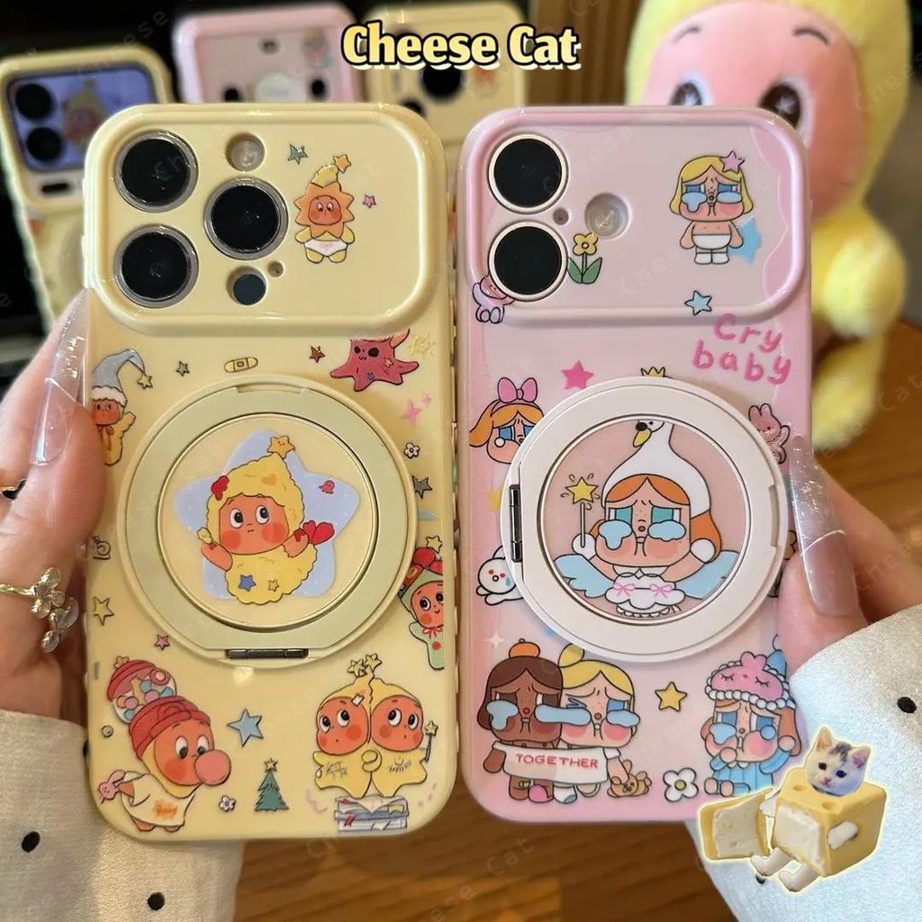 cho Crying Bae Ốp điện thoại giá đỡ kim loại xoay búp bê dễ thương cho iPhone 13 12 11 14 15 Plus 16 17 Pro Max 17 Air