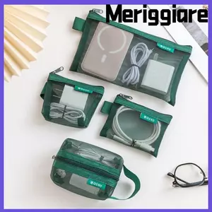 Túi lưu trữ trong suốt MERIGGIARE, Túi lưu trữ lưới vuông Nylon, Túi đựng mỹ phẩm thoáng khí nhẹ đa năng Tổ chức văn phòng