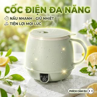 [Phích Cắm Âu] Cốc Điện Đun Nước Đa Năng Mini Xanh Lá Bình Nấu Nước Cá Nhân Giữ Nhiệt Nấu Mì Không Ồn Du Lịch Văn Phòng