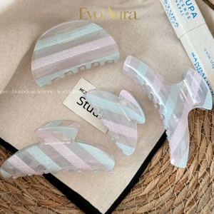 Hồng Xanh Sọc Tóc Móng Vuốt Kẹp Thẩm Mỹ Cá Mập Lớn Kẹp Updo Kẹp Tóc Bé Gái