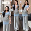 Bộ đồ bà bầu Áo khâu sọc mùa hè + Bộ hai mảnh quần ống rộng dáng rộng