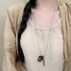 Mới Trung Quốc Acorn Vòng Cổ Nữ Retro Phong Cách Dân Tộc Nhỏ Sắt Mặt Dây Chuyền Dính Áo Len Dây Xích Zen Đơn Giản Phù Hợp Với Vòng Cổ