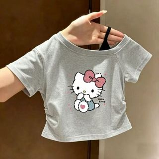 Áo thun bé gái in hình dễ thương mùa hè - áo croptop lệch vai ôm dáng tôn eo thời trang Hàn Quốc
