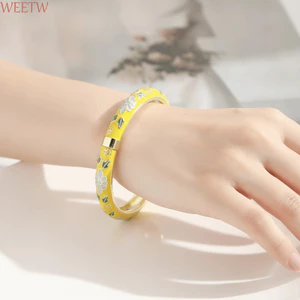 Vòng tay tráng men WEETW, Chất liệu hợp kim đầy màu sắc Vòng tay Cloisonne, Trang sức Phong cách hoa dân tộc Đá men thả Vòng tay Cloisonne cổ điển Phong cách truyền thống