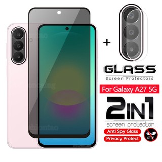 Phim bảo vệ kính cường lực chống gián điệp 2 trong 1 cho Samsung Galaxy A27 A57 A17 A07 A37 LTE A 27 5G Full Cover Màn hình riêng tư Phim phía trước Bảo vệ màn hình Mặt sau kính Phim ống kính máy ảnh