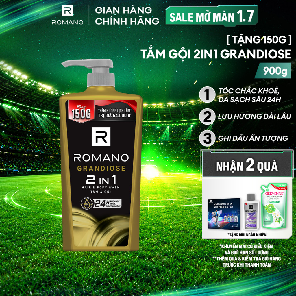 Tắm gội cho nam 2in1 Romano Grandiose 900g