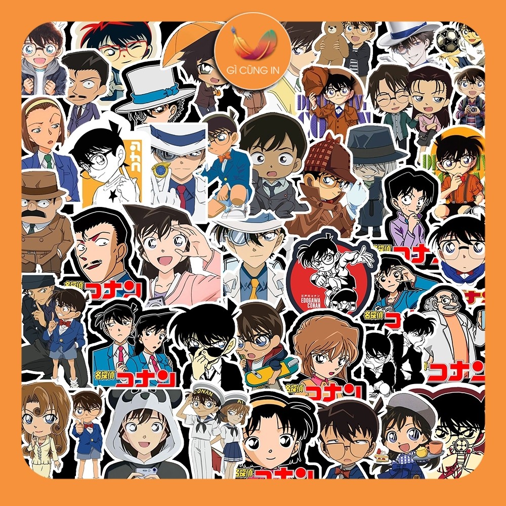 Bộ 50 Sticker HÌNH HOẠT HÌNH CONAN Decor Trang trí sổ tay, bullet ...