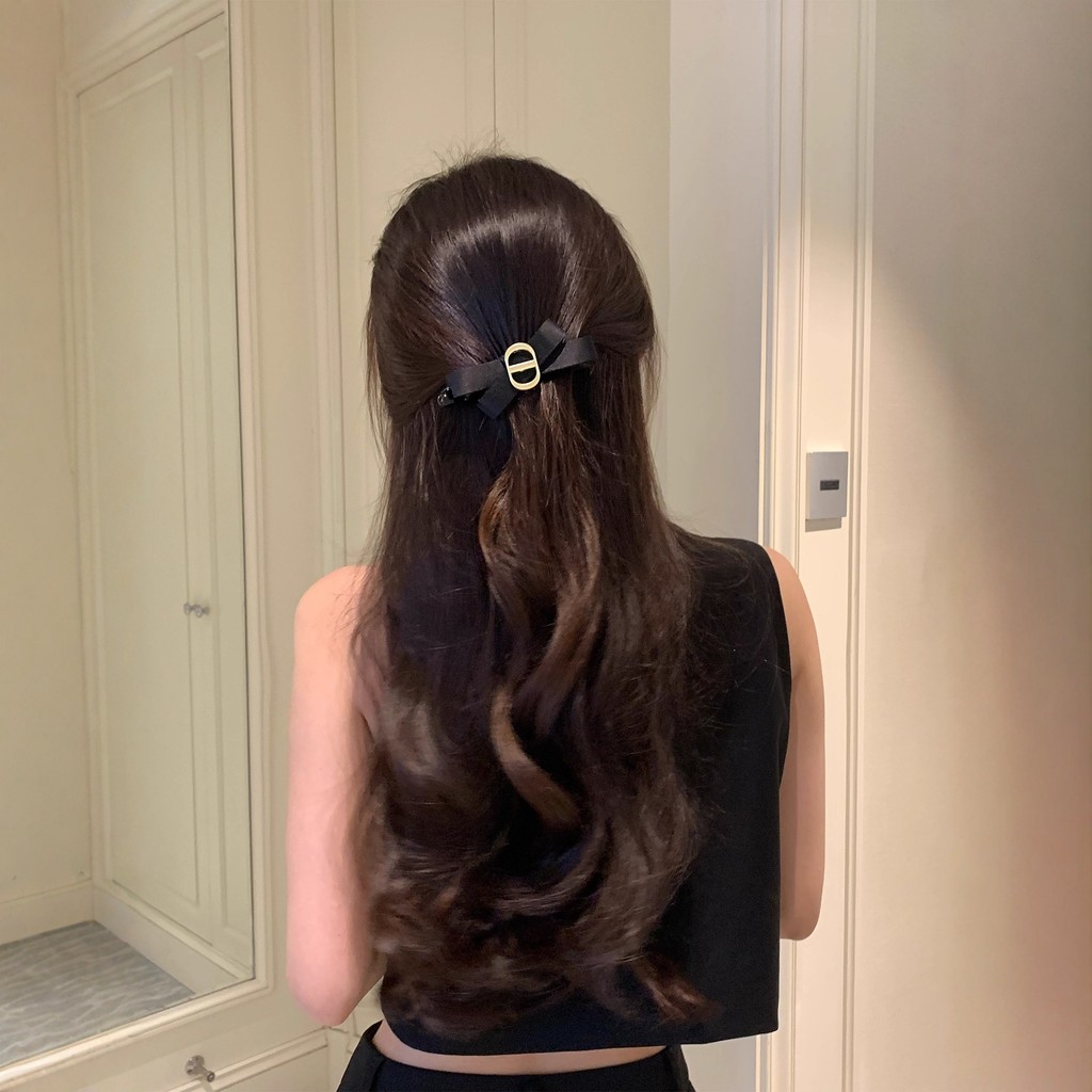 Kẹp tóc nơ đen hai mặt, mũ đội đầu tiện lợi, dễ phối đồ