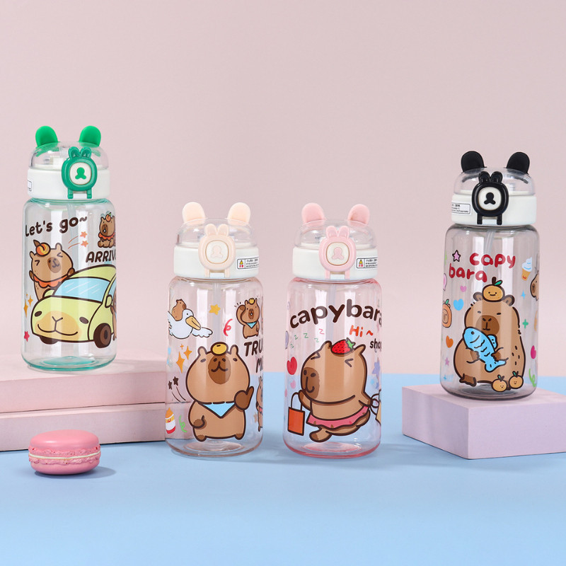 Bình đựng nước CAPYBARA 500ml cho bé, bình nước cute đi học cho bé trai và bé gái