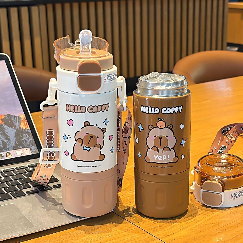 Chống Rò Rỉ Bền Bình Nước Dễ Thương Capybara Cốc Nước Inox Chân Không Cách Nhiệt Chai kapibara Tumbler Trường Cốc Quà Tặng