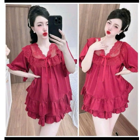 Set Đồ Bộ Pijama Tiểu Thư Quần Đùi Ngắn Tay, Kiểu Phối Ren Chất Lụa Satin Đẹp Mát Mẽ (Có Bigsize) PJ013  - Emxinhbigsize
