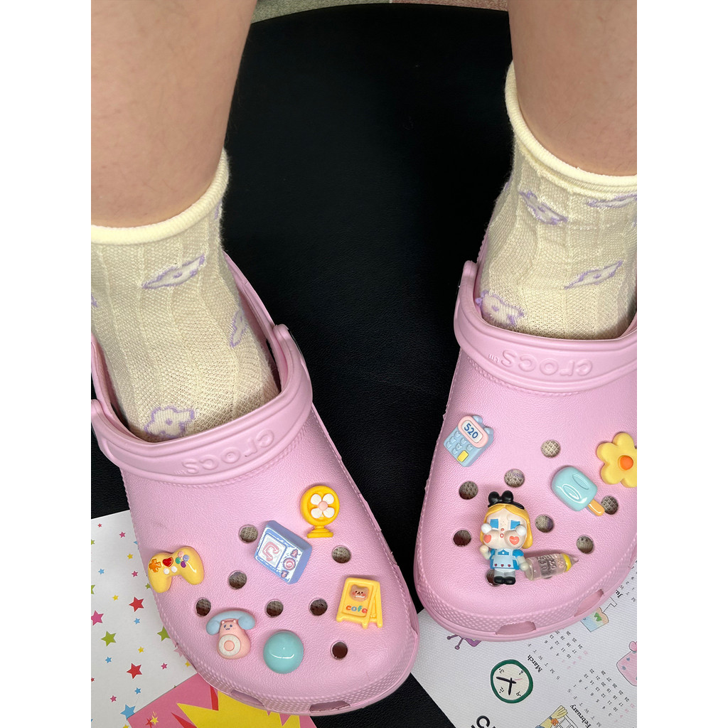 POP MART Phụ kiện khóa hoa cho Crocs cao cấp, màu xanh, có thể tháo rời, phù hợp giày lỗ