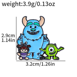 2 Cái / bộ Hoạt Hình Quái Vật Học Viện Huy Hiệu Kim Loại Sulley Mike‌ Pin phụ kiện cài áo nhỏ giọt dầu hợp kim