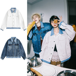 Áo khoác denim nam thiết kế cổ gập lại, phong cách unisex chất lượng cao từ thương hiệu Mỹ.