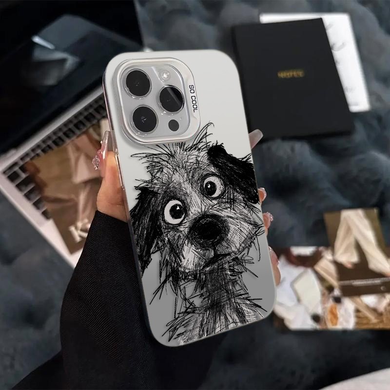 Ốp Lưng iPhone Hình Cún Con Nguệch Ngoạc Đáng Yêu - Tương Thích 16/15/14/13/12/11 Pro Max, XS Max, X