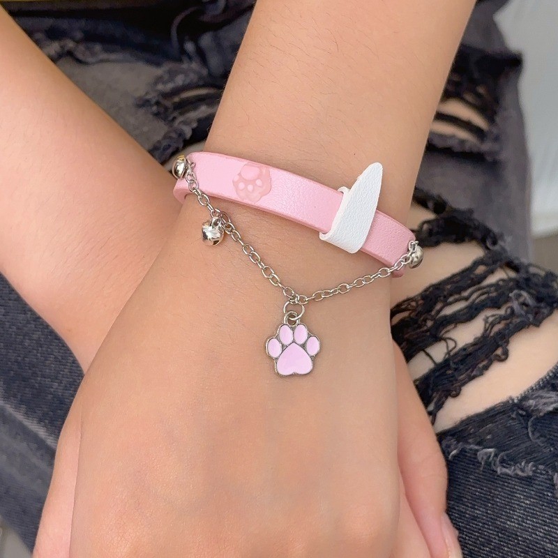 Vòng tay chân mèo Y2K ngọt ngào thoáng mát, hợp kim da unisex điều chỉnh được, phù hợp làm quà tặng cho những người yêu mèo