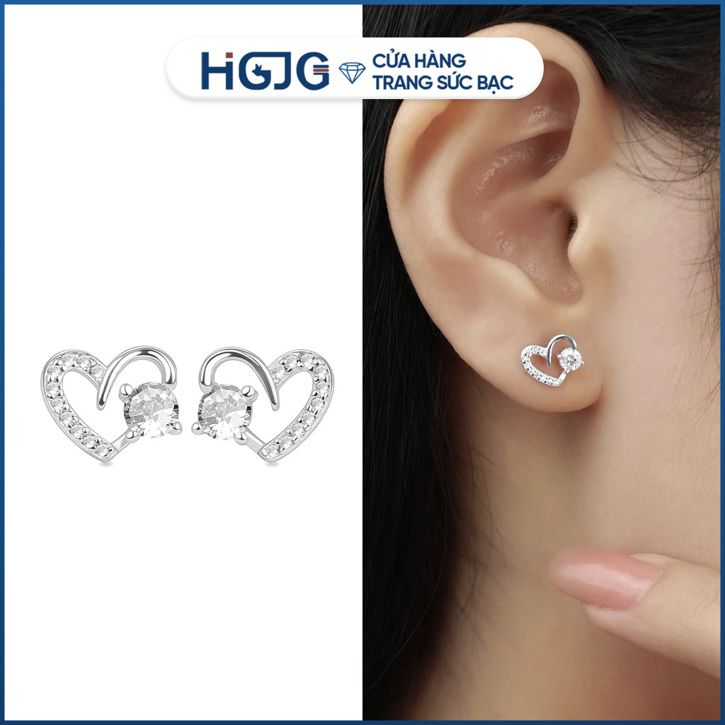 Bông Tai Bạc Nữ HGJG Trái Tim Rỗng Nạm Đá Nhỏ Viền Lấp Lánh Tinh Xảo ...