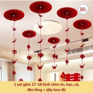 Set Dây Treo Vải Dạ Trang Trí Tết Trung Thu – Dây Treo Decor 17 Chi Tiết Chim Én, Chim Hạc, Đèn Lồng ANGIHOME