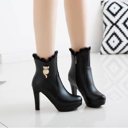 TMLH32-43 Kích Thước Lớn Kích Thước Nhỏ Thời Trang Phong Cách Đơn Giản Ngón Chân Tròn Stiletto Cao Gót Ren Tất Cả Trận Đấu Dây Xếp Hàng Ngày Bên Dây Kéo Giày Ngắn Thời Trang