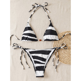 Nữ Swsimtui Đen Trắng Bóng Dây Hai Mảnh Bikini Đồ Bơi