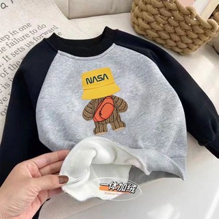 Thu Đông Phong Cách Mới Bé Trai Hoạt Hình Dễ Thương Màu Sắc Tương Phản Lông Cừu Lót Áo Trẻ Em Trung Lớn Trẻ Em Đẹp Trai Top