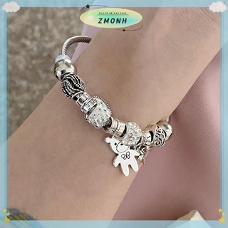 ZMONH Cổ Đính Hạt Charm Vòng Tay Gấu Mặt Dây Chuyền Trái Tim Tình Yêu Có Thể Điều Chỉnh Vòng Tay Lắc Tay Nữ DIY Trang Sức Quà Tặng