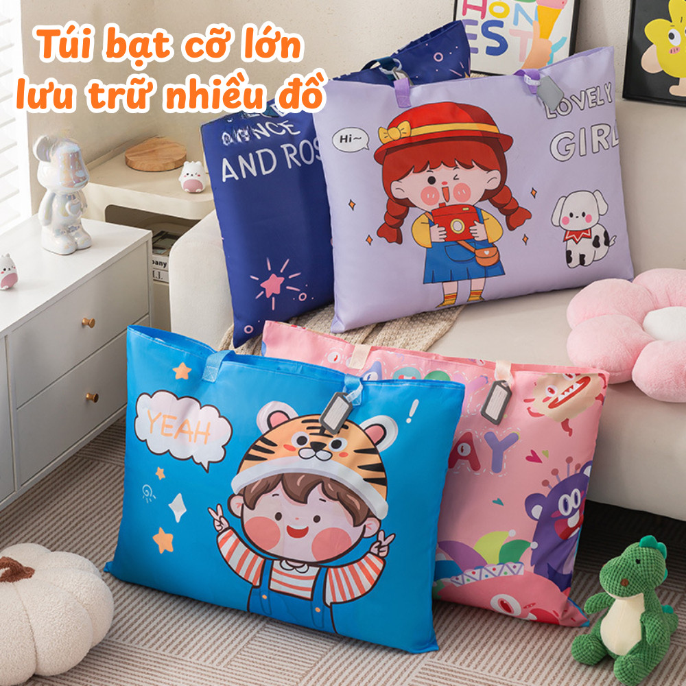 Túi Đựng Chăn Màn Quần Áo Cỡ Lớn Hoạt Hình Dễ Thương DINO, Túi Vải Bố Đựng Đồ Có Quai Xách​​​​​​​