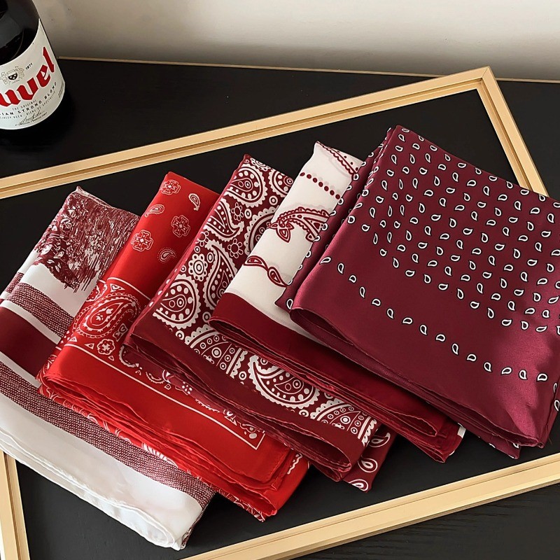 Đỏ Phù Hợp Với Phong Cách Mới Khăn Lụa Retro Hoa Nữ Khăn Lụa