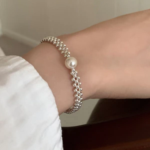 Vòng tay ngọc trai bện hạt tròn nhỏ công nghiệp nặng