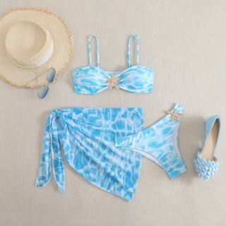Đồ Bơi 2026 Châu Âu Mỹ Vàng Phụ Kiện Bikini Ba Mảnh Gợi Cảm In Ống Top Đồ Bơi Nữ