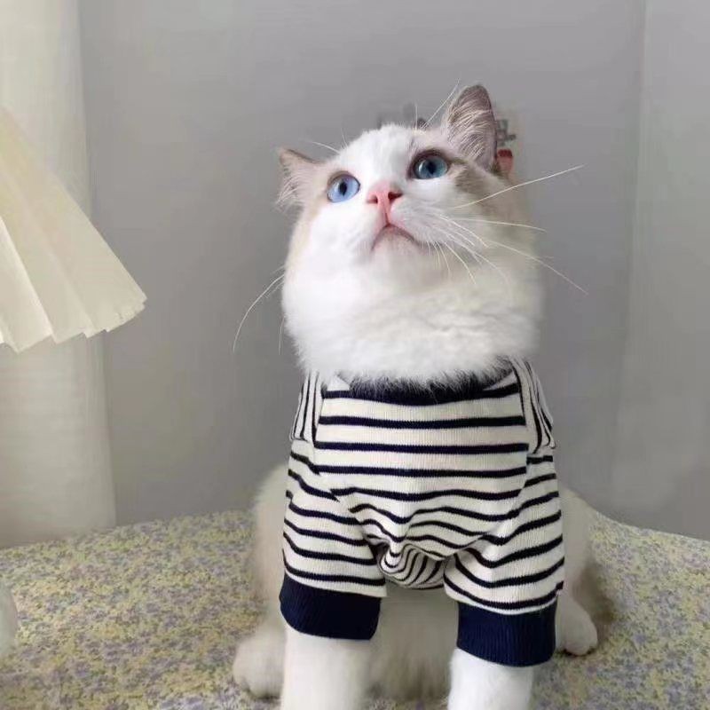 【Ready Stock】 Summer Pet Dog Cat Clothes Four Seasons Fashion Brand Handsome Small Milk Blocks British Shorthair Muppet Cat Two-Leg Sweater ppJa