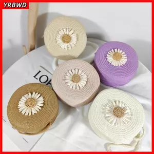 Túi rơm tròn YRBWD, Túi đeo vai họa tiết hoa trang trí hoa, Túi cói ống hút Mini nhẹ cổ điển