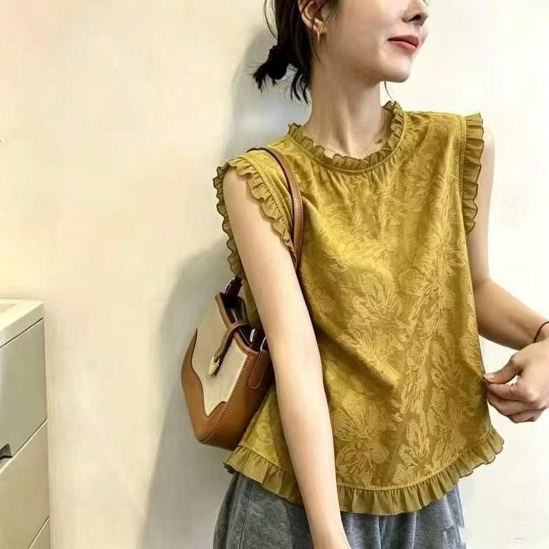[Khuyến mãi trong thời gian có hạn] Áo sơ mi nhỏ giảm tuổi thời trang phong cách mới mùa hè, viền nấm văn học không tay Slim-fit Slimmer